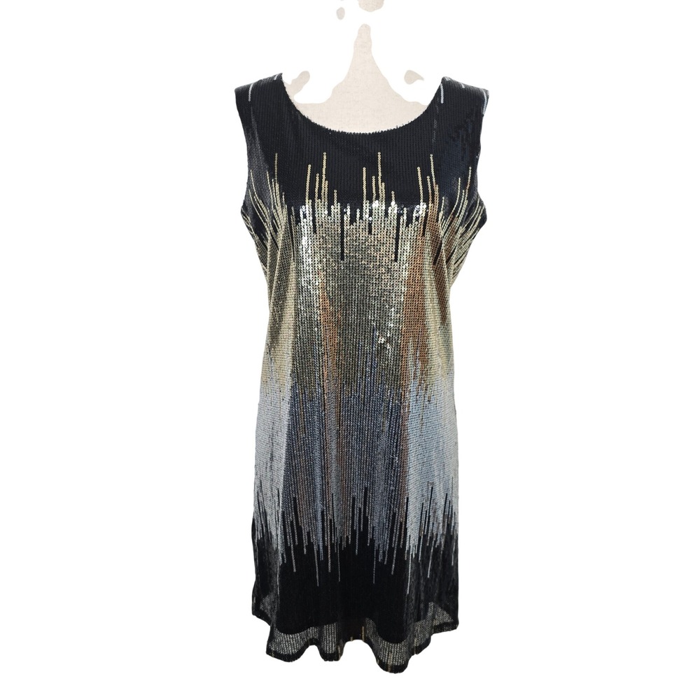 Emmelee Womens Sequin Shift Dress Black‎ Gold Silver Ombre Sleeveless Mini Med